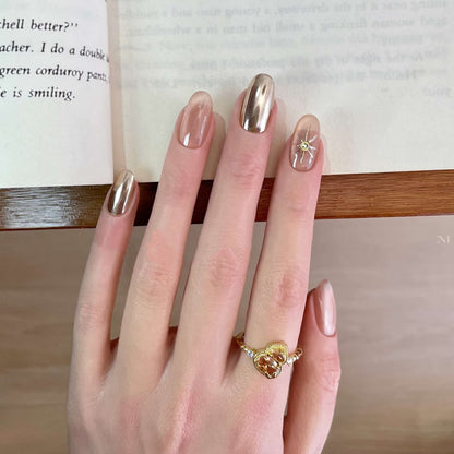 Cat Eye Press On Nails with Crystal Designs