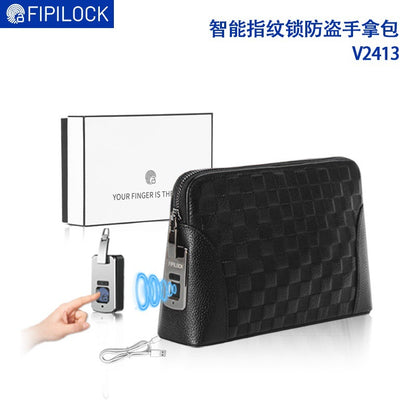 Leather Fingerprint Unlock Clutch Bag