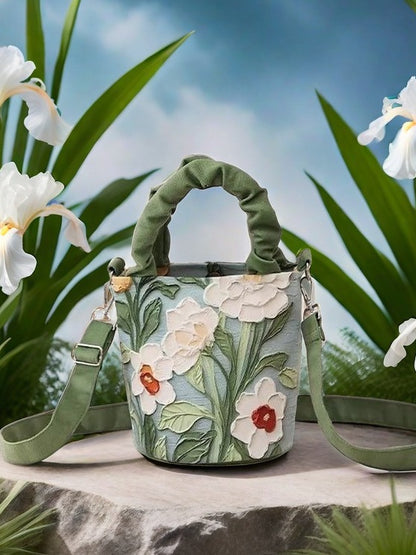 Floral Print Crossbody Bucket Bag
