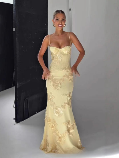 Strapless Floral Embroidery Mermaid Dress