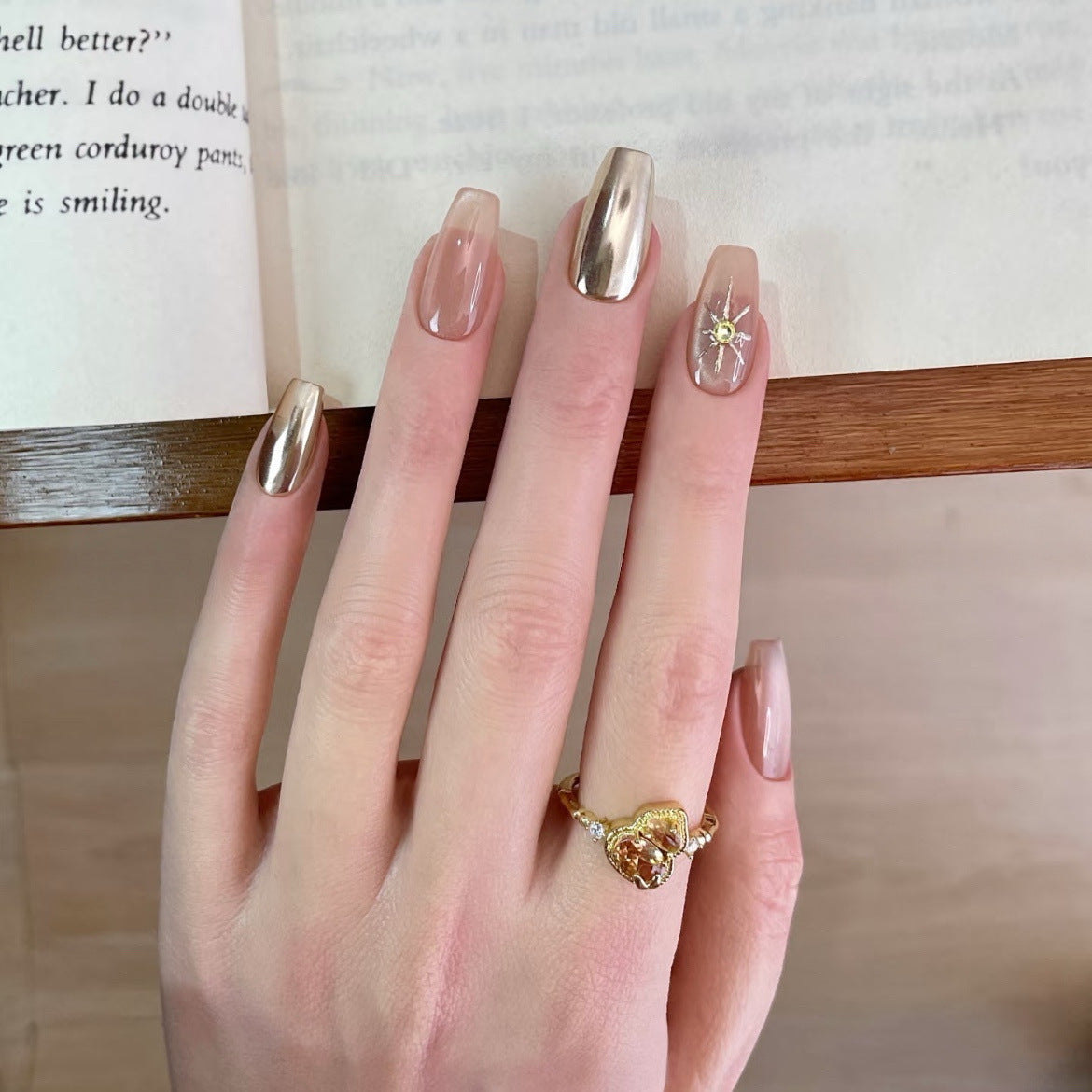 Cat Eye Press On Nails with Crystal Designs