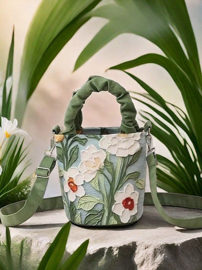 Floral Print Crossbody Bucket Bag