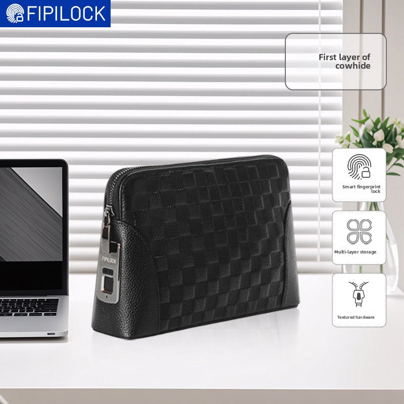 Leather Fingerprint Unlock Clutch Bag
