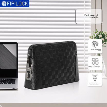 Leather Fingerprint Unlock Clutch Bag