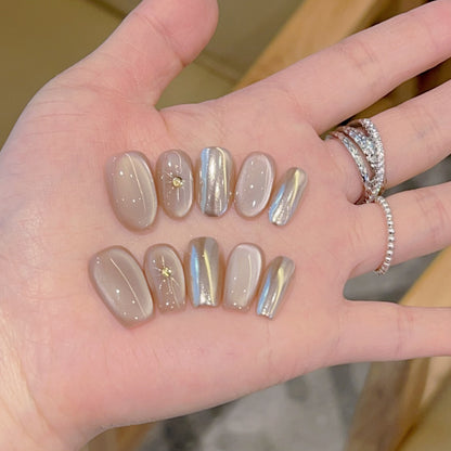 Cat Eye Press On Nails with Crystal Designs