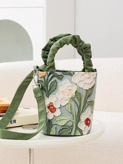 Floral Print Crossbody Bucket Bag