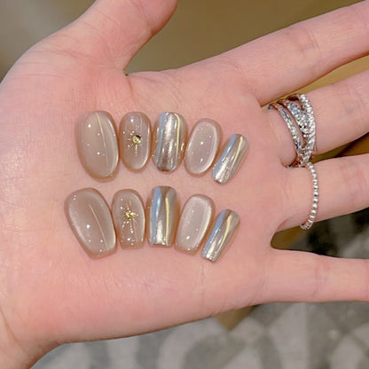 Cat Eye Press On Nails with Crystal Designs