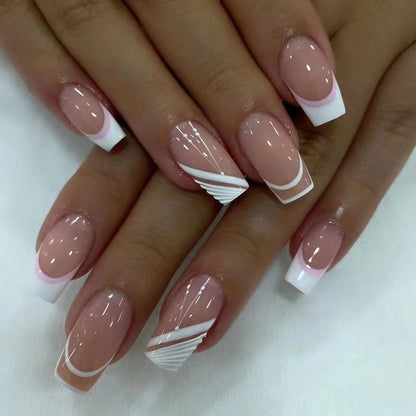 Short Square Press On Nails Nude French Manicure
